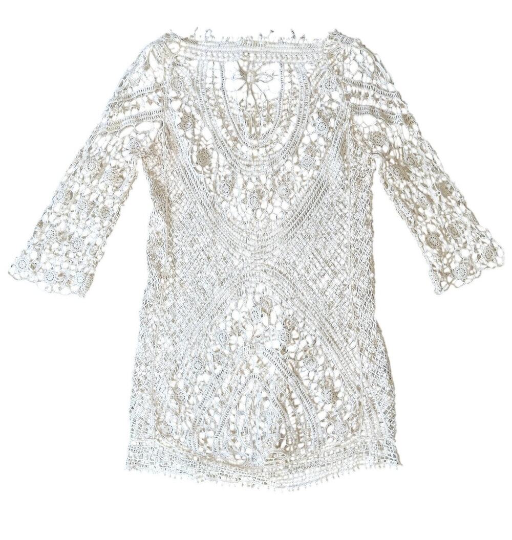 Breeze Ever Ivory-Colored Crochet Lace Tunic Size M